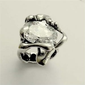 silvercrush - Like a dream-Sculptural Silver ring with large faceted white CZ stone $78.00