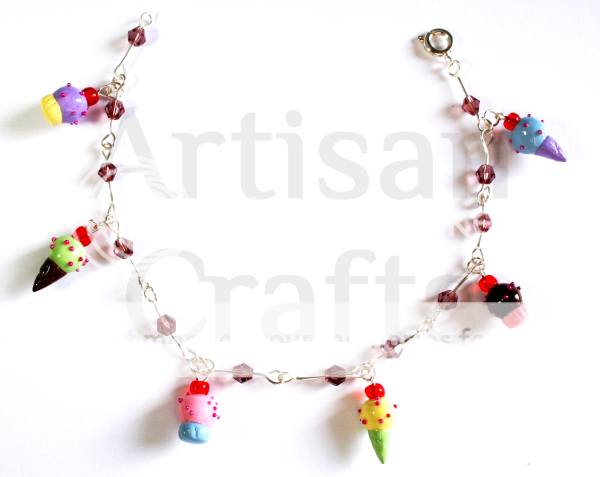 Cupcake and Ice Cream Cone Charm Bracelet Swarovski Crystal Beaded 