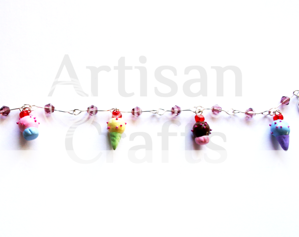 Cupcake and Ice Cream Cone Charm Bracelet Swarovski Crystal Beaded 