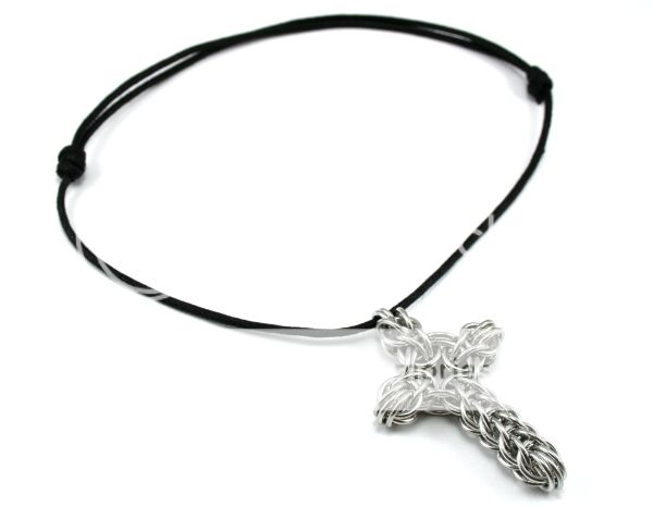   Cross Necklace Pendant or Car Rear View Mirror Charm Chainmail  