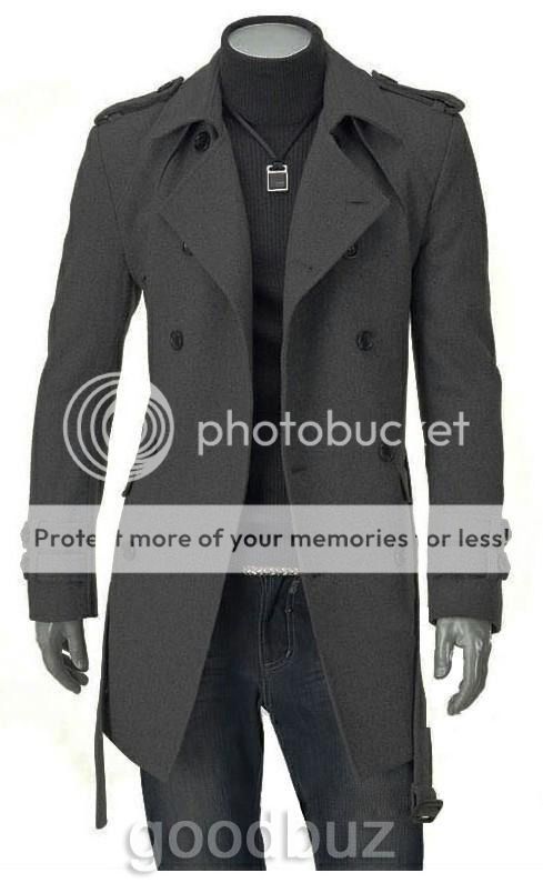 NWT Mens Slim Fit Double Breasted D Breasted Strap Trench Coat Black 